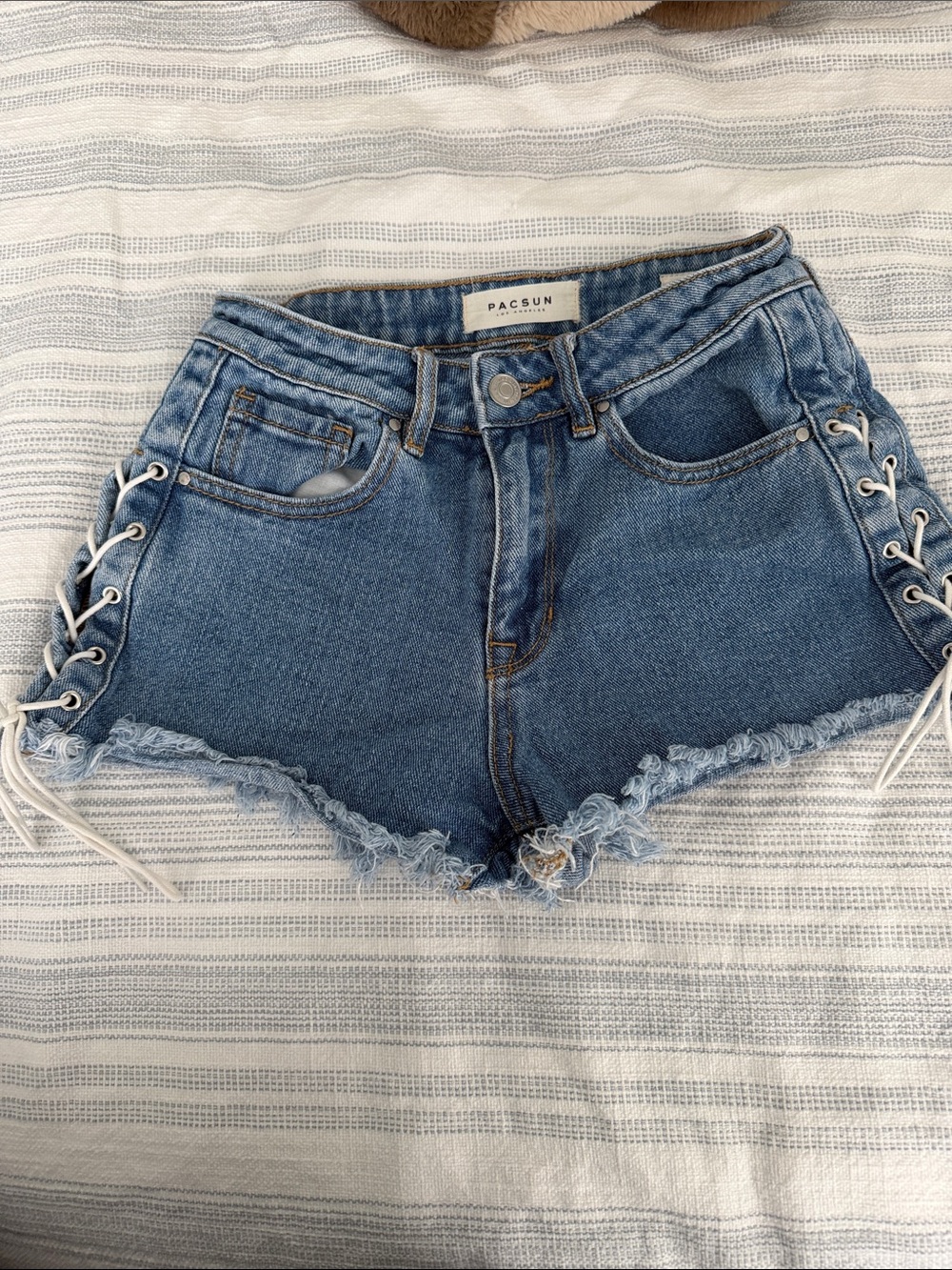 PacSun Blue Denim Lace-Up Frayed Hem Shorts